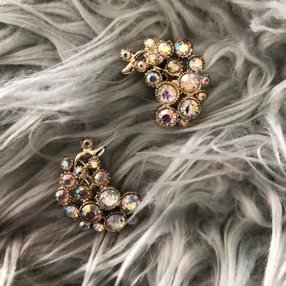 Estate Jewelry - Vintage AB Crystals Clip On Earrings